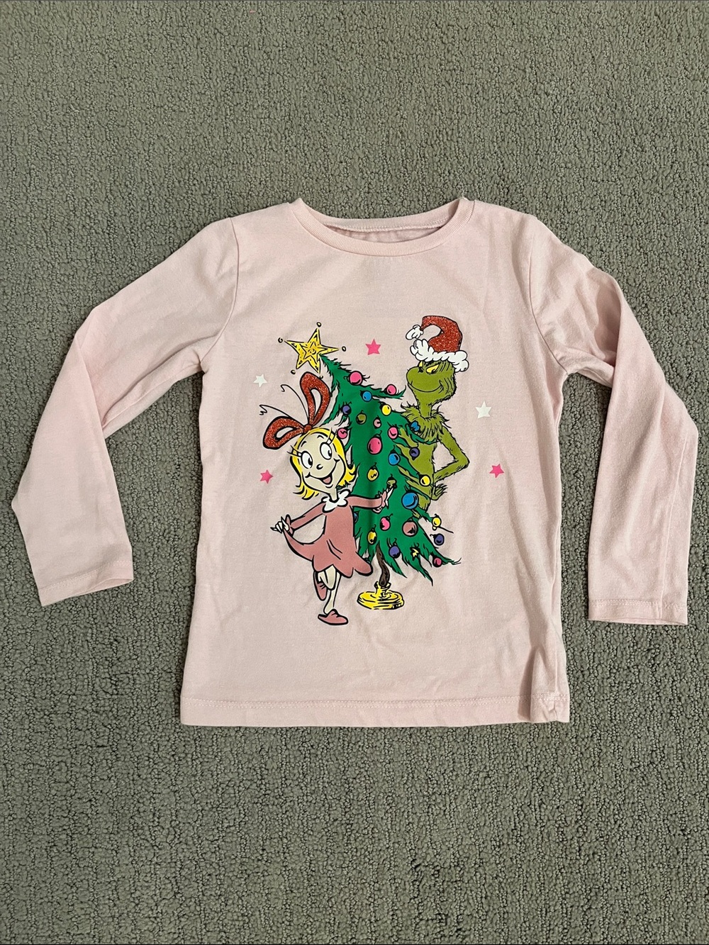 🩷 Girls 4T Pink Kids' Long-Sleeve Grinch & Cindy-Lou Holiday Top